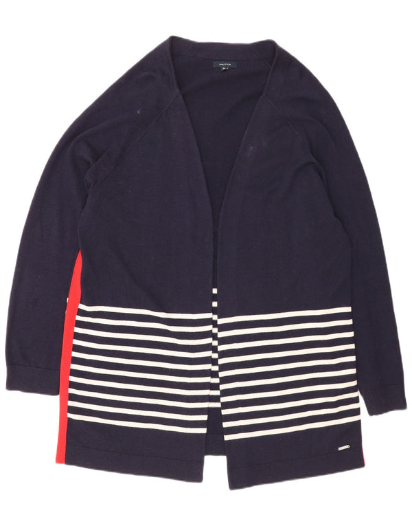 Nautica Dame Longline Åben Cardigan Sweater UK 20 2XL Marineblå Stribet