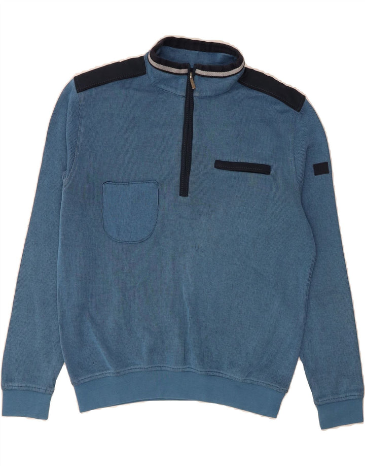 BUGATTI Mens Zip Neck Sweatshirt Jumper Medium Blue Cotton Vintage Bugatti and Second-Hand Bugatti from Messina Hembry 