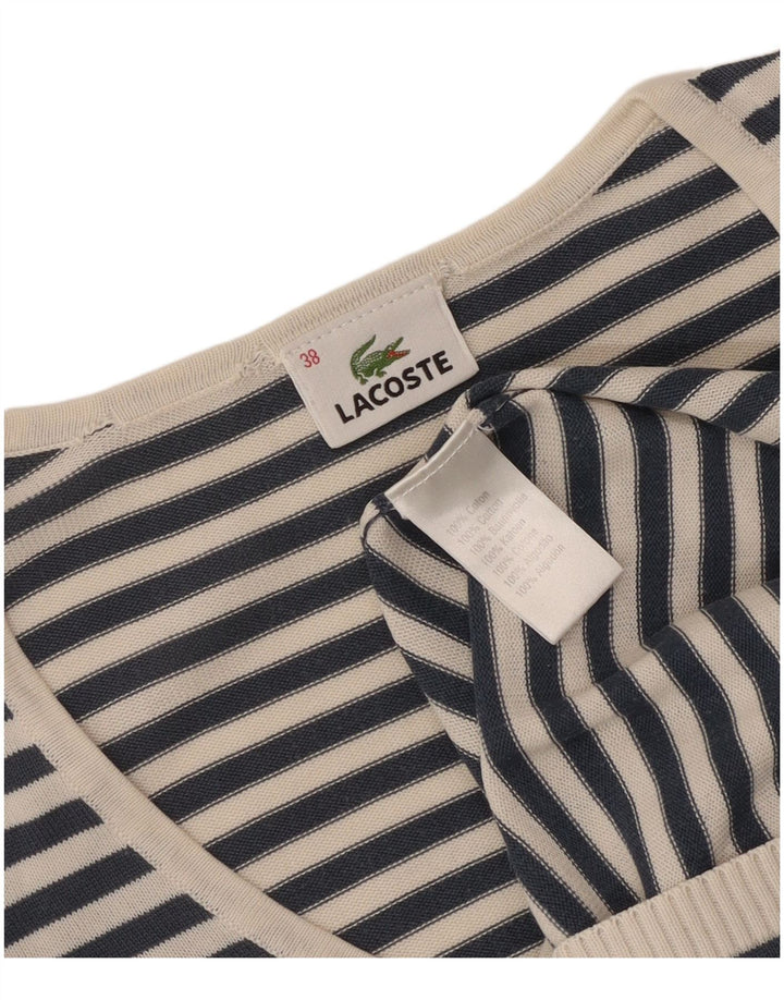 Lacoste Dame V-hals sweater Størrelse 38 Mellem marineblå stribet