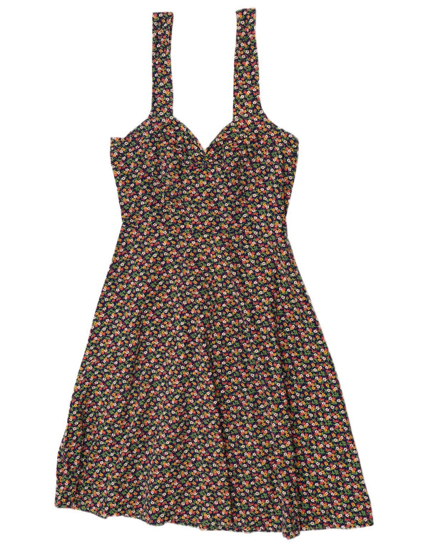 Vintage Kvinders Ærmeløs A-Line Kjole UK 12 Medium Multicolored Floral