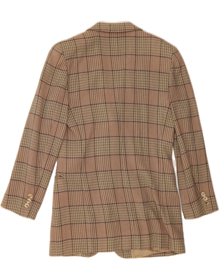 VINTAGE Womens Longline 4 Button Blazer Jacket UK 10 Small Beige Check Vintage Vintage and Second-Hand Vintage from Messina Hembry 