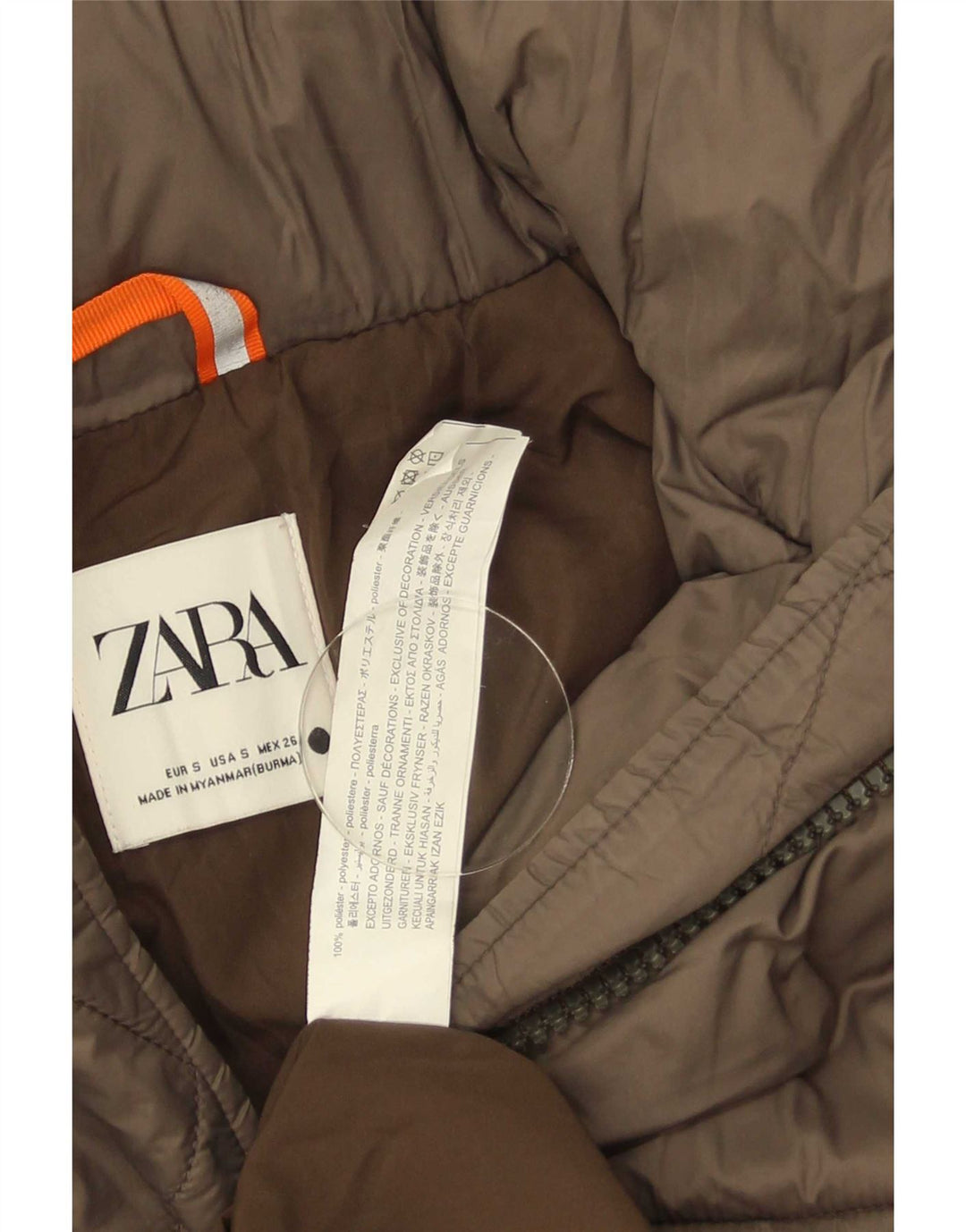 Zara Dame Hætte Oversized Polstret Frakke UK 10 Lille brun polyester