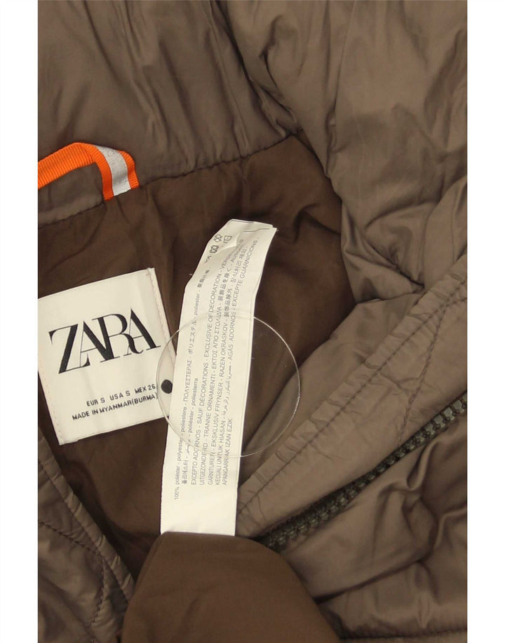 Zara Dame Hætte Oversized Polstret Frakke UK 10 Lille brun polyester