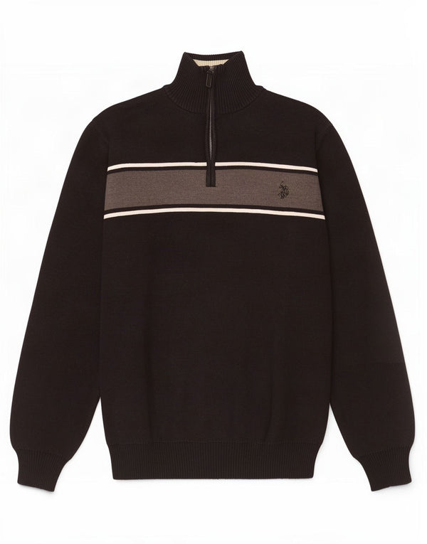U.S. Polo Assn. Herre lynlås-hals sweater Medium Sort Colourblock