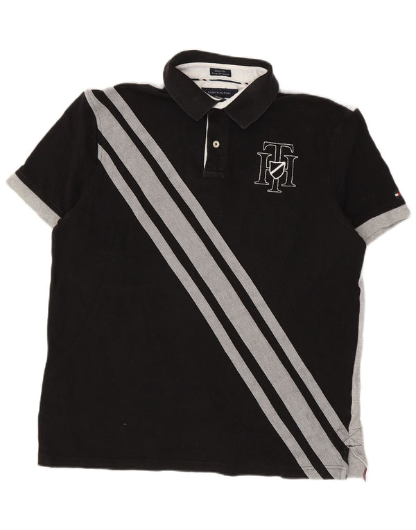 Tommy Hilfiger Herre Grafisk Custom Fit Polo Shirt Large Black Colourblock