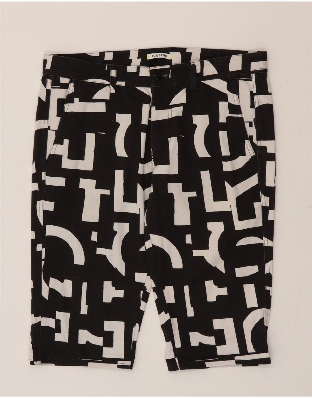 Iceberg Herre Bermuda Shorts IT 48 Medium W32 Sort Geometrisk Bomuld