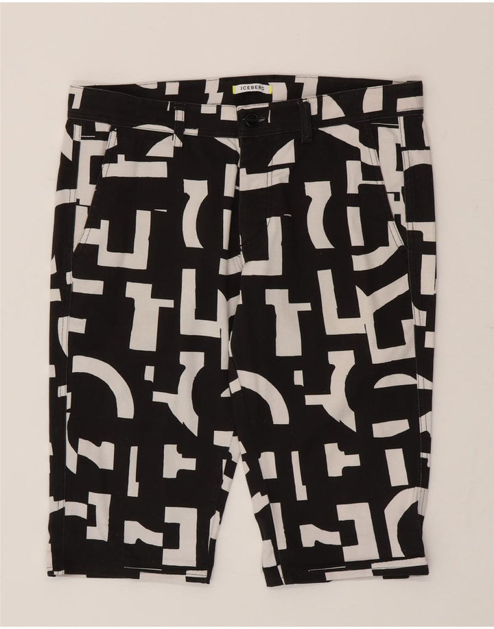 Iceberg Herre Bermuda Shorts IT 48 Medium W32 Sort Geometrisk Bomuld