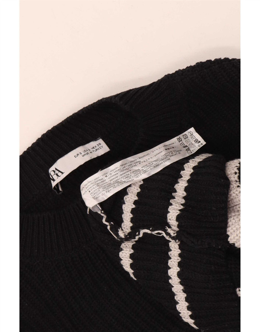 Zara Dame Oversized Crew Neck Jumper Sweater UK 10 Lille sort stribet