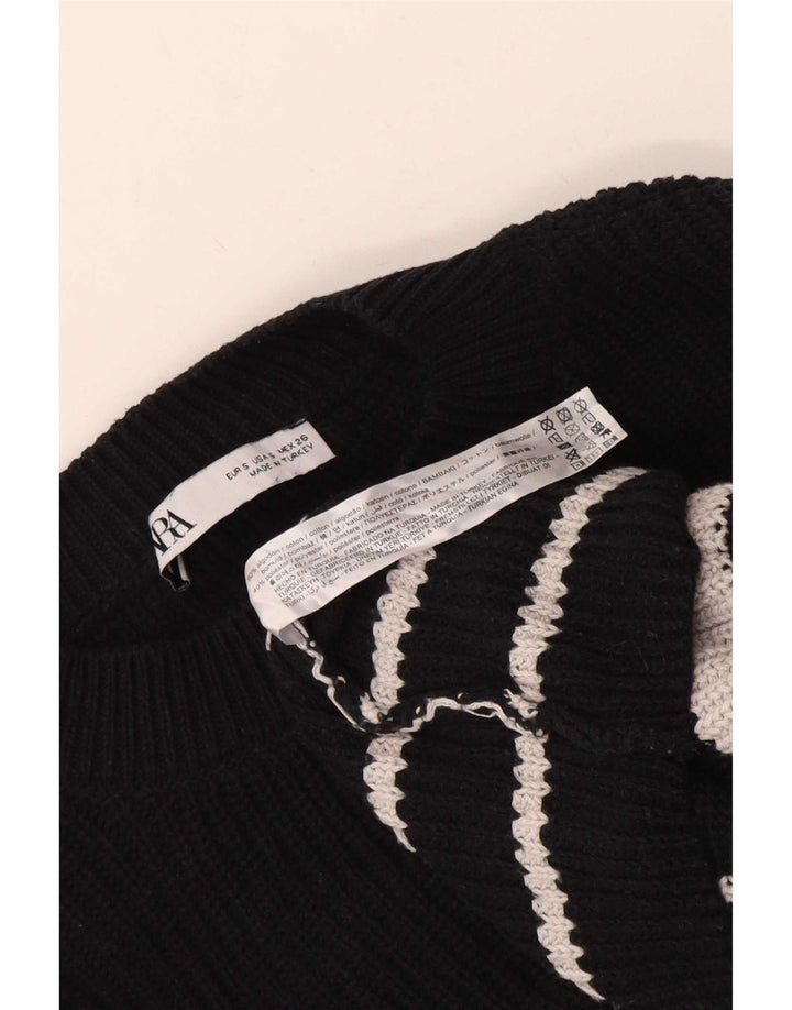 Zara Dame Oversized Crew Neck Jumper Sweater UK 10 Lille sort stribet