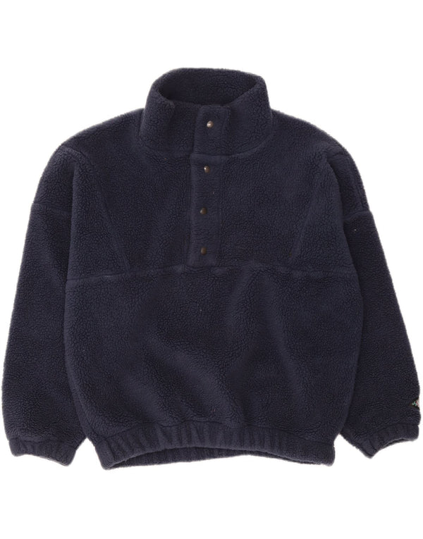 Vintage Herre Loose Fit Button Neck Fleece Jumper IT 44/46 Small Navy Blue