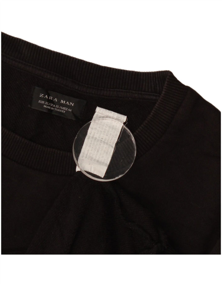 Zara Herre Sweatshirt Jumper XL Sort Geometrisk Bomuld