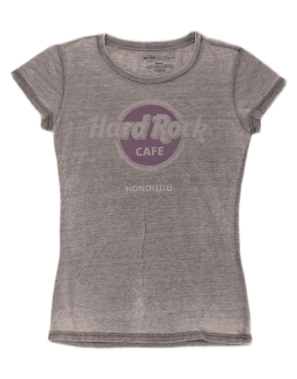 Hard Rock Cafe Dame Honolulu Grafisk T-Shirt Top UK 10 Lille Grå Bomuld