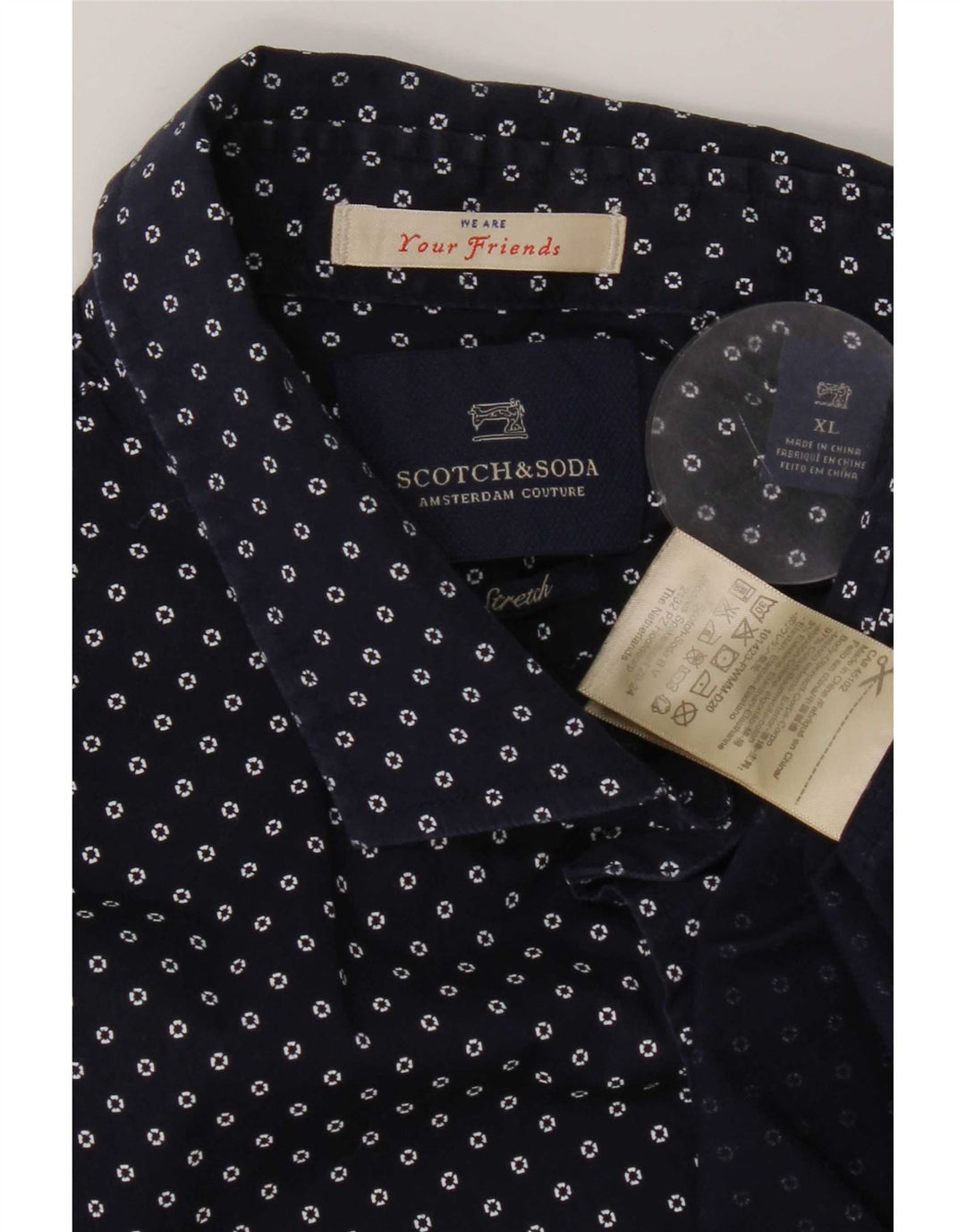 Scotch & Soda herreskjorte XL marineblå plettet bomuld