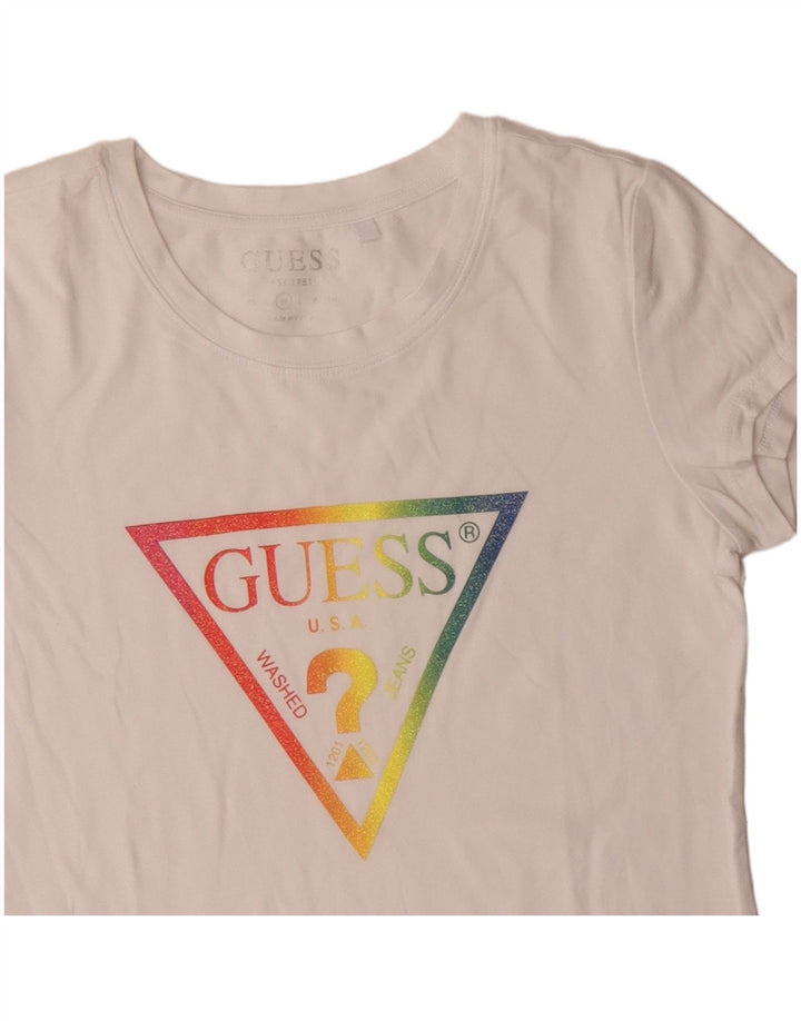 Guess Grafisk T-shirt top til kvinder UK 12 Medium White