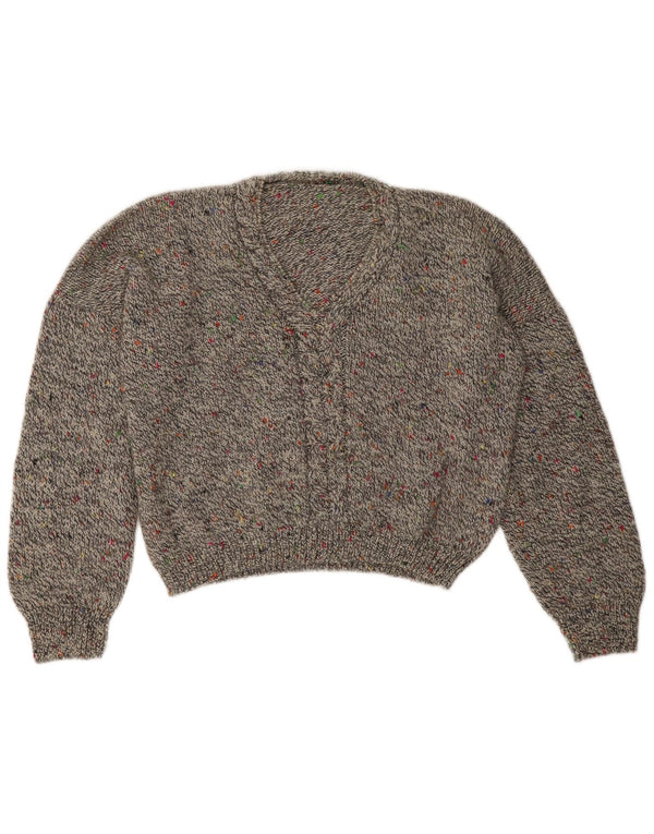 Vintage Womens Crop V-hals sweater UK 16 Large Grey Flecked
