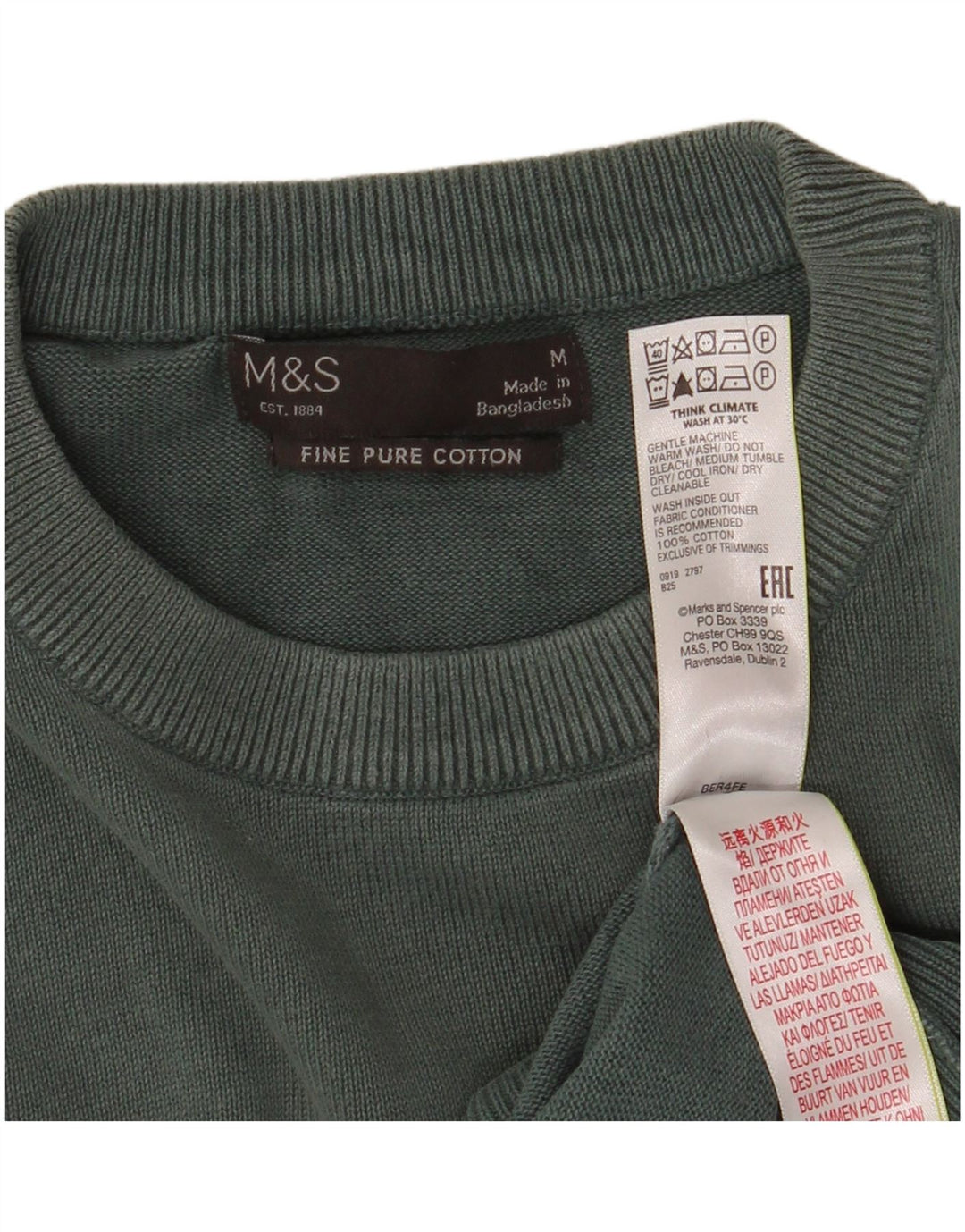 Marks & Spencer Herre sweater med rund hals, mellemgrøn bomuld