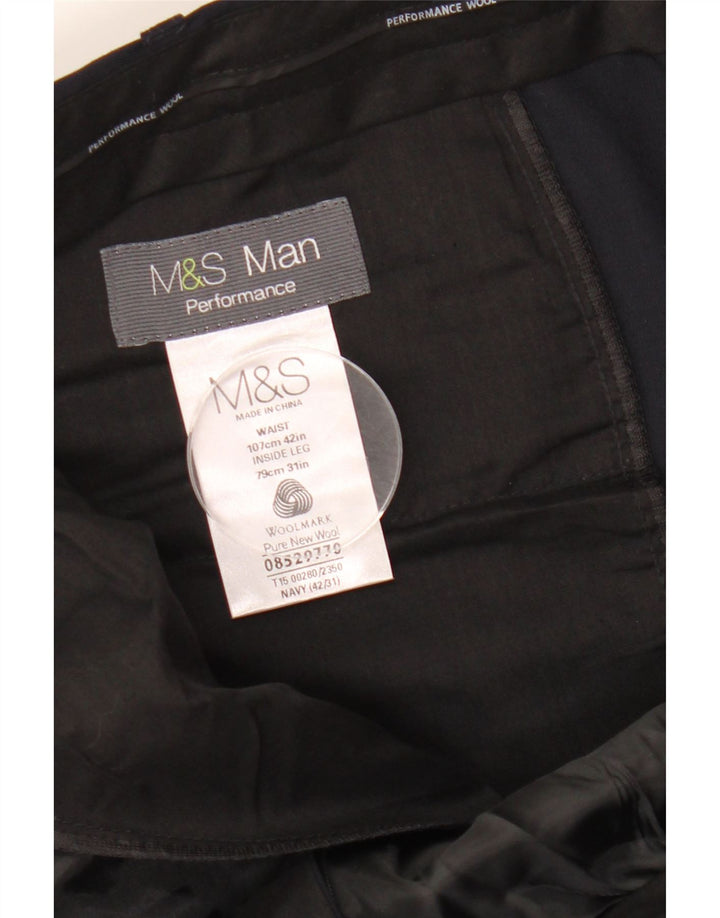 MARKS & SPENCER Herre Performance Straight Suit Bukser W42 L31 Marineblå