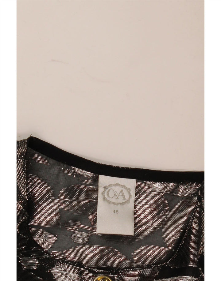 C & A kvinders kortærmet abstrakt mønster skjorte bluse IT 48 XL Sølv