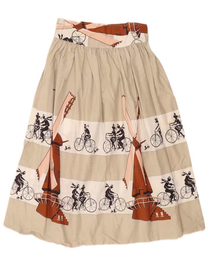 Vintage Kvinde grafisk A-Line nederdel W26 Small Beige Colourblock