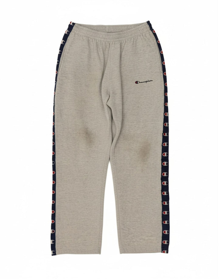 CHAMPION Mens Graphic Tracksuit Trousers Large  Grey Cotton