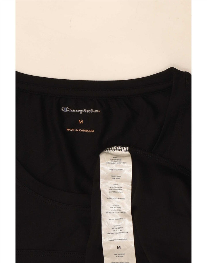 Champion Dame Grafisk T-Shirt Top UK 12 Medium Sort Polyester