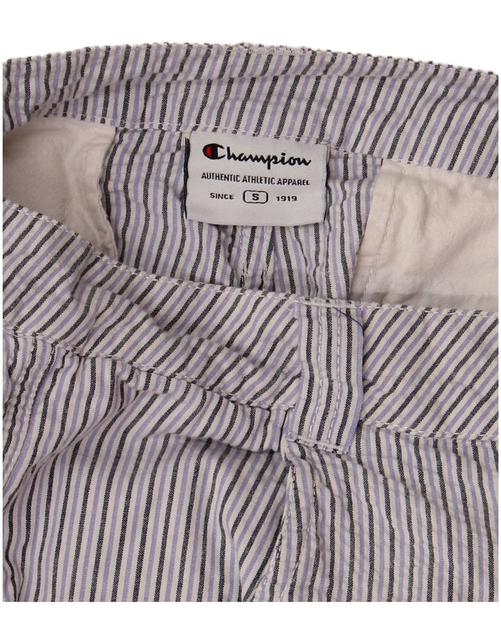 CHAMPION Chino Shorts til kvinder Small W27 Lilla nålestribe