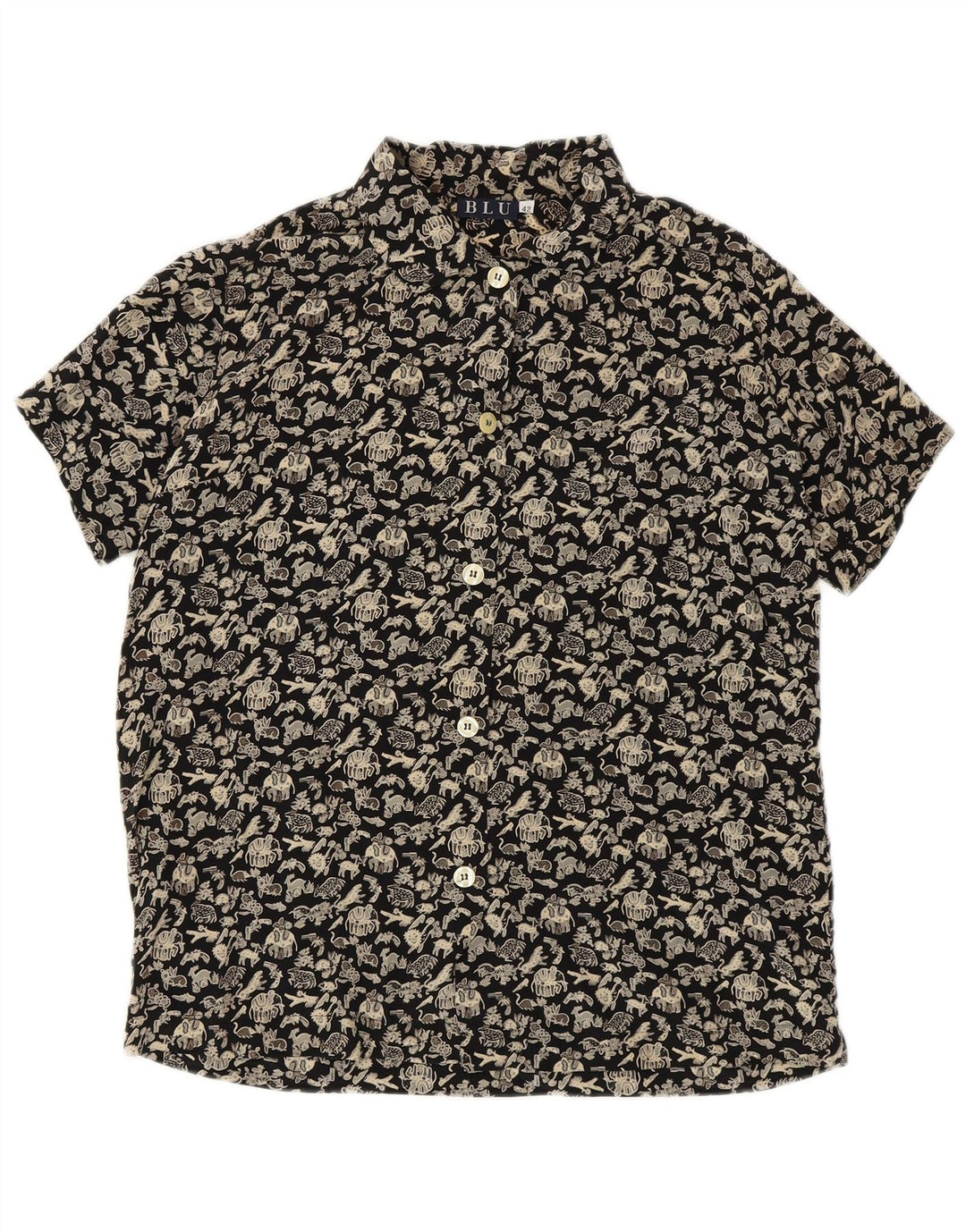 VINTAGE kortærmet skjorte til kvinder IT 42 Medium Black Animal Print