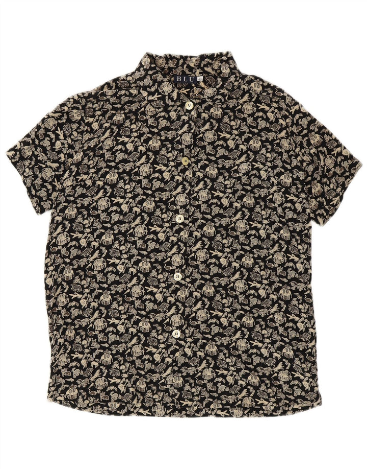 VINTAGE kortærmet skjorte til kvinder IT 42 Medium Black Animal Print