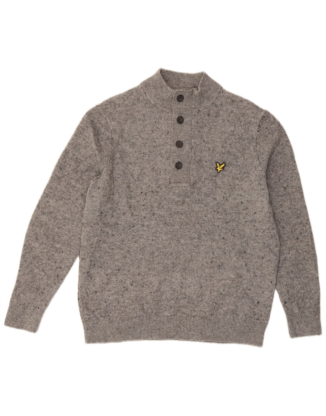 LYLE & SCOTT Womens Button Neck Jumper Sweater UK 16 Large Grey Flecked
