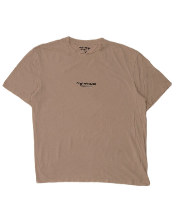 JACK & JONES Herre T-Shirt Top XL Beige Bomuld