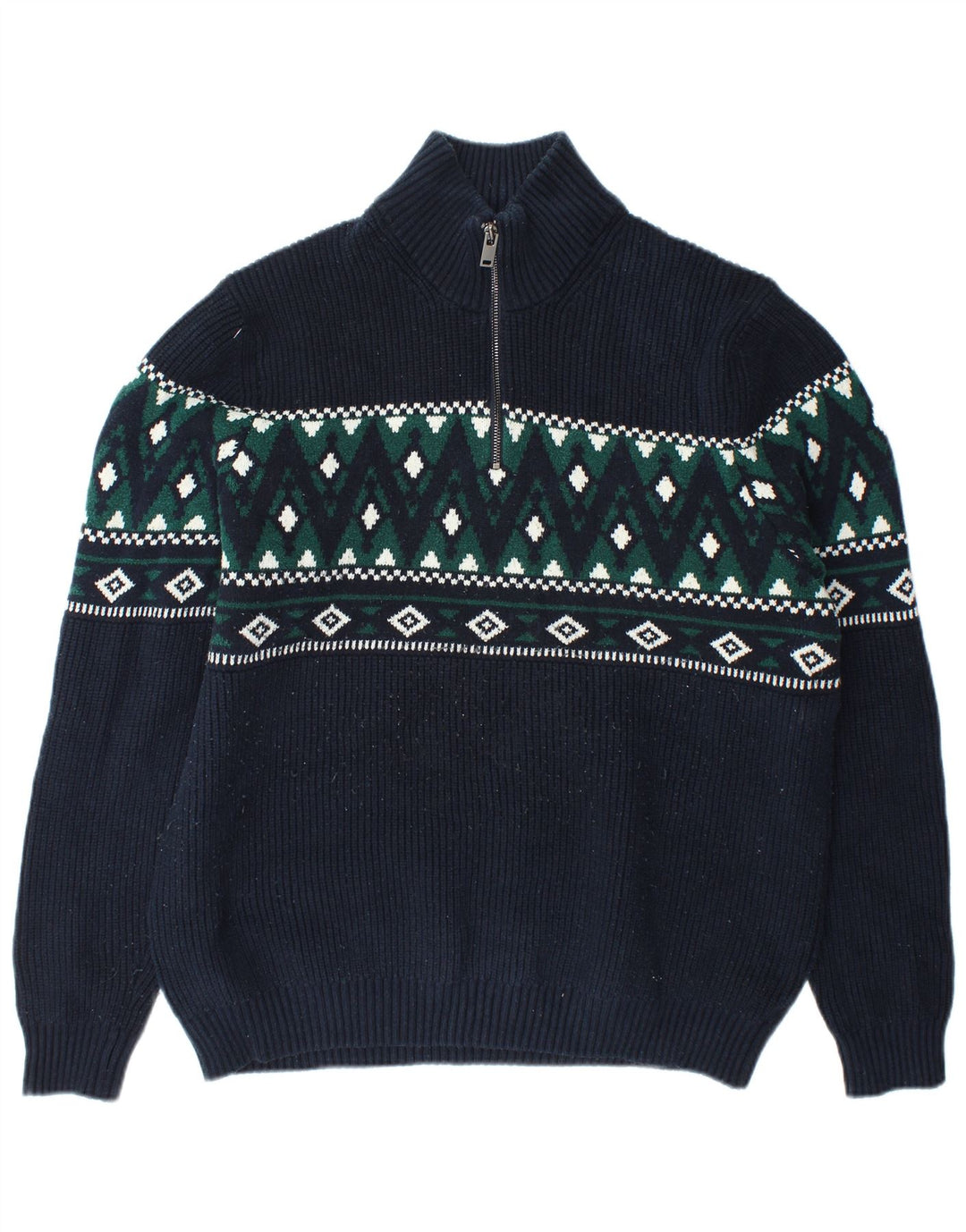 Marks & Spencer Herre Zip Neck Jumper Sweater 2XL Navy Blue Fair Isle