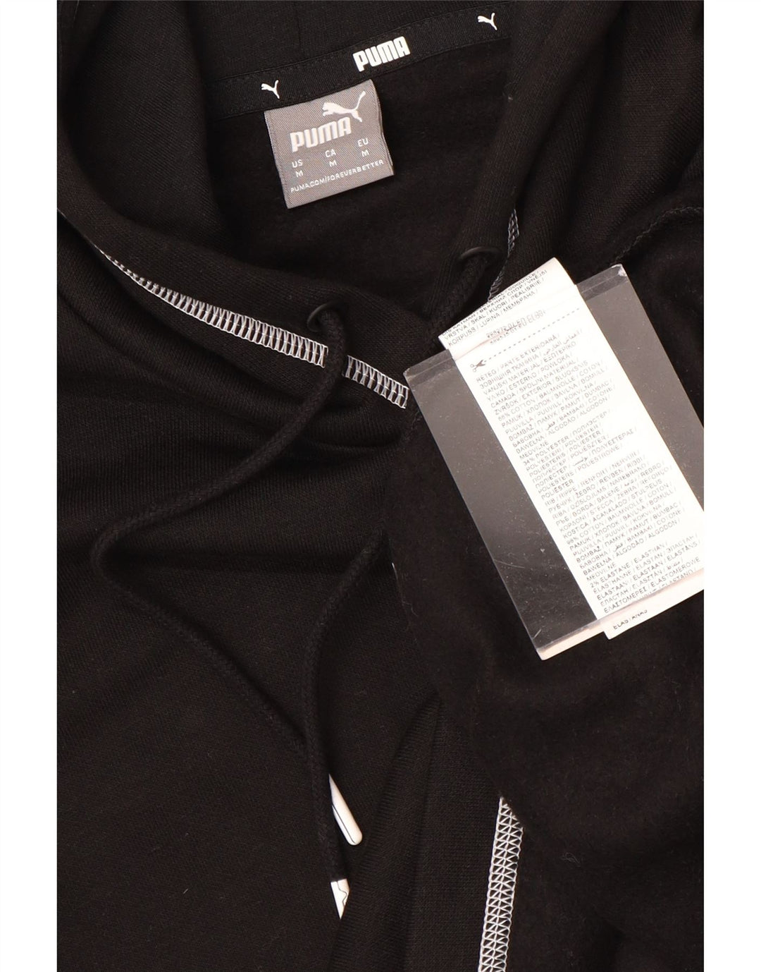 PUMA Oversized grafisk hættetrøjetrøje til kvinder UK 14 Medium Sort bomuld