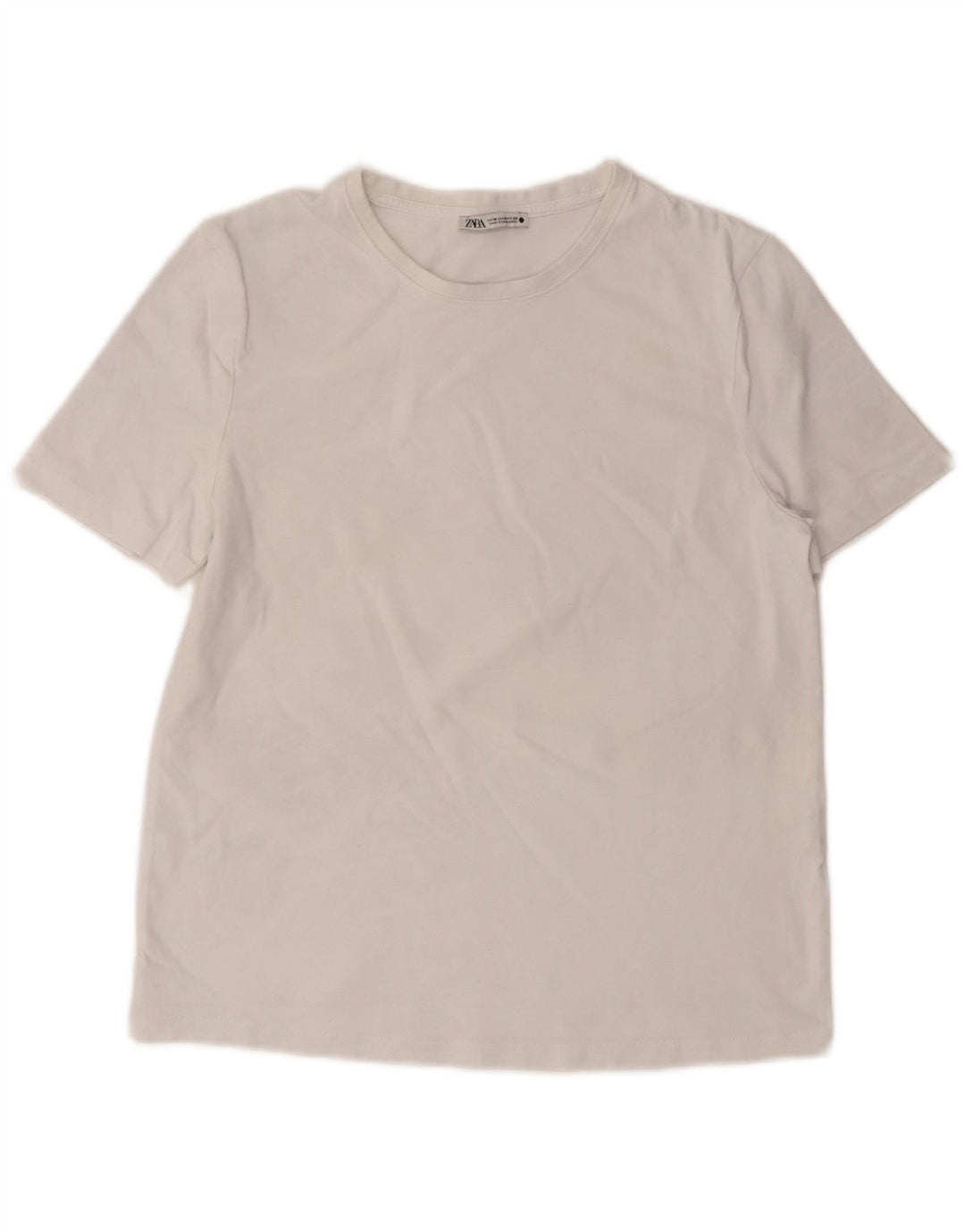 Zara Dame T-Shirt Top UK 14 Medium Hvid Bomuld
