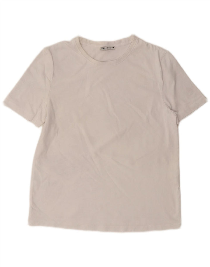 Zara Dame T-Shirt Top UK 14 Medium Hvid Bomuld