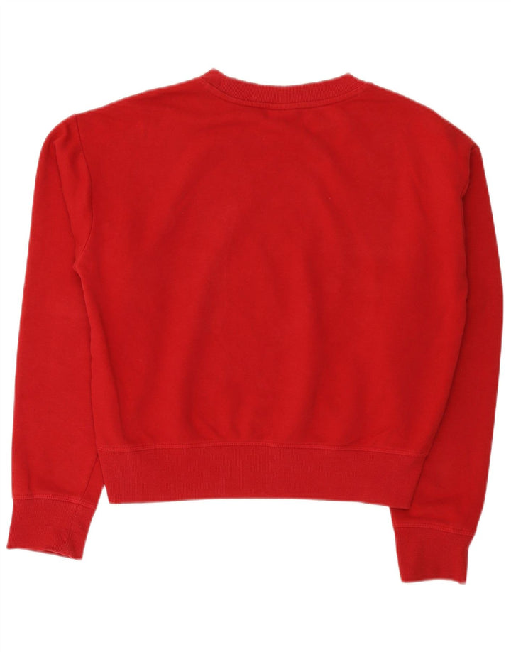 Champion Womens Crop Graphic Sweatshirt Jumper UK 14 Medium Red Bomuld