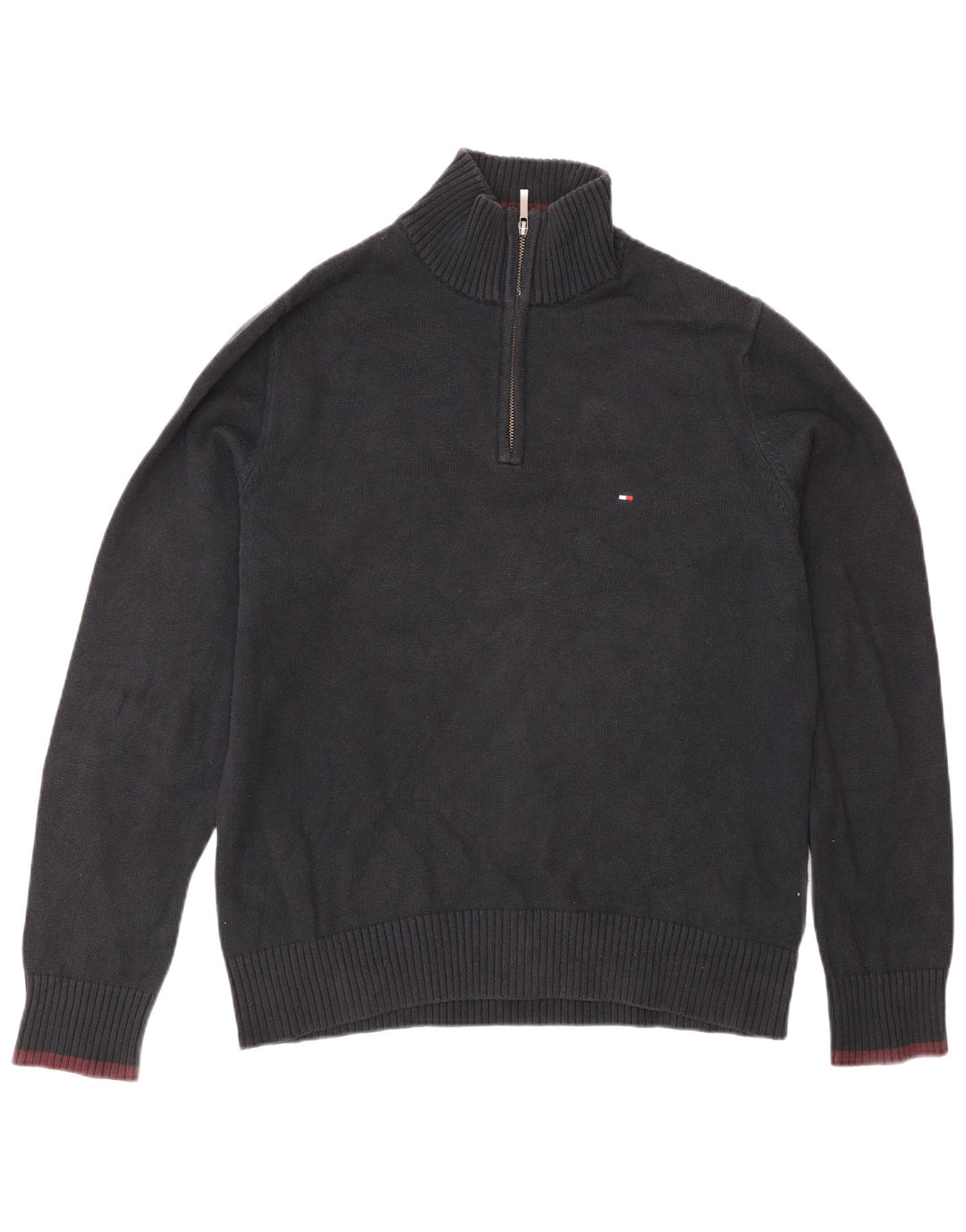Tommy Hilfiger Herre Zip Neck Jumper Sweater Medium Navy Blue Bomuld