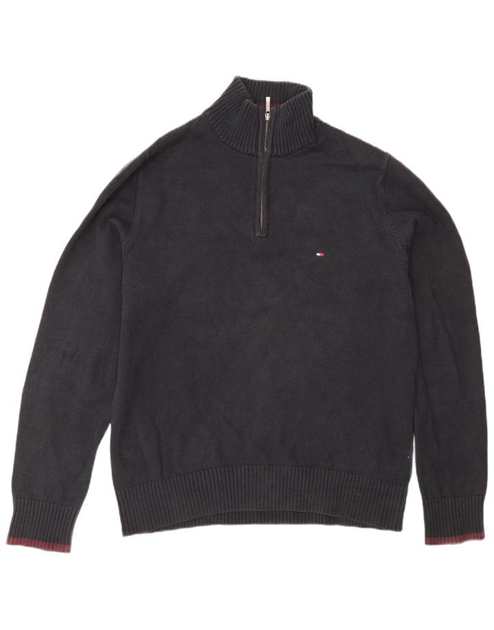 Tommy Hilfiger Herre Zip Neck Jumper Sweater Medium Navy Blue Bomuld