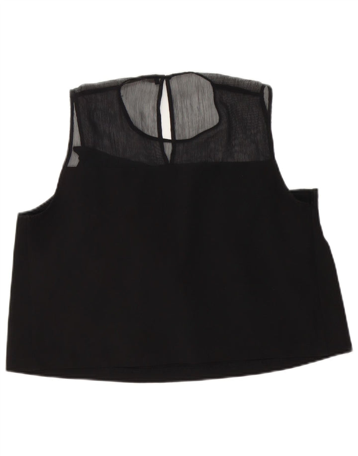 Zara Womens Crop ærmeløs bluse Top UK 14 Large Black