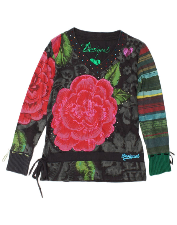 Desigual Dame Grafisk Top Langærmet UK 14 Medium Black Floral