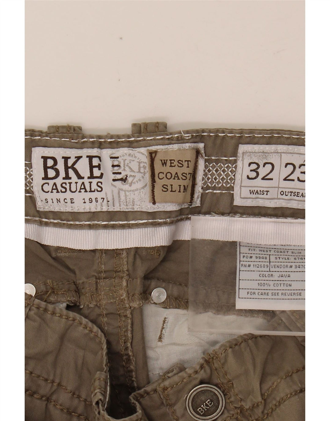 BKE Mens Chino Shorts W32 Medium Beige Cotton