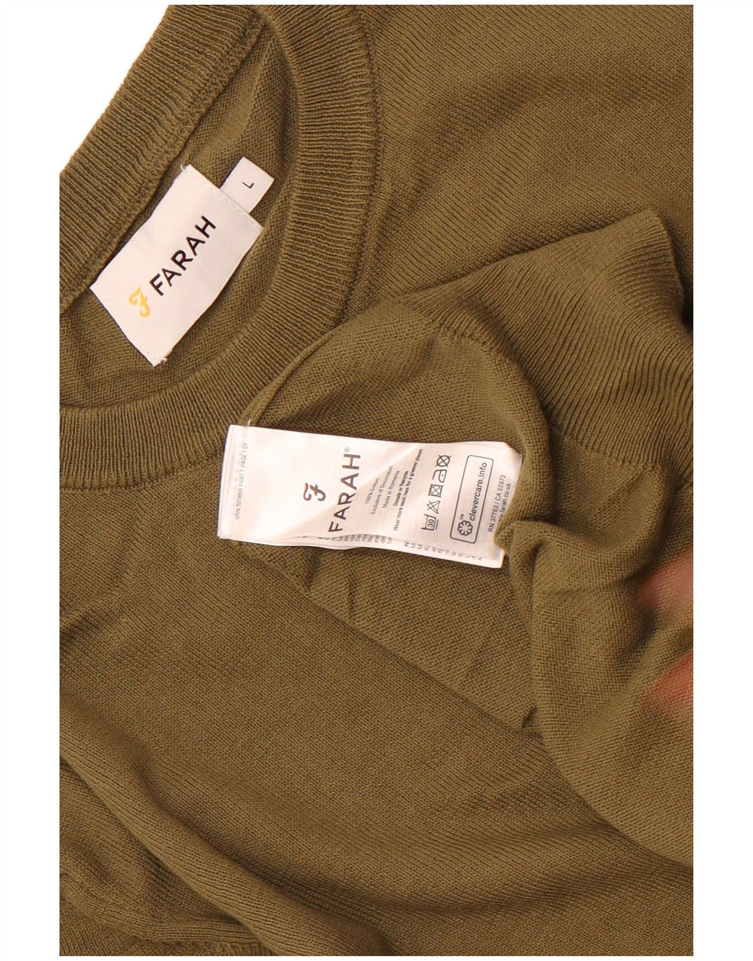Farah Herre Crew Neck Jumper Sweater Stor Khaki Bomuld