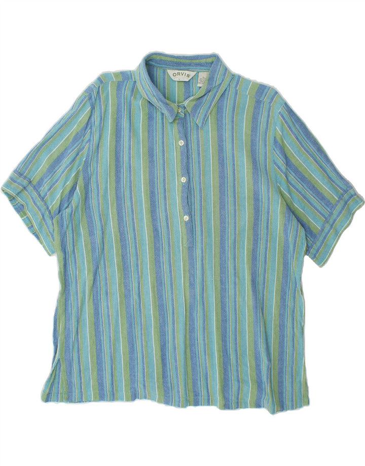 ORVIS Womens Short Sleeve Pullover Shirt UK 18 XL Multicoloured Striped Vintage Orvis and Second-Hand Orvis from Messina Hembry 