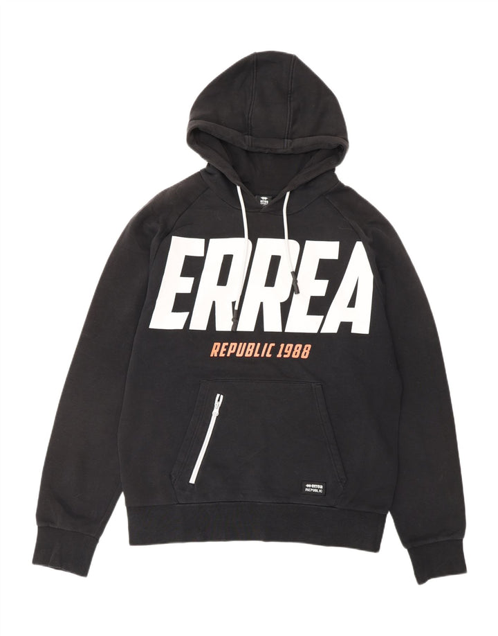 ERREA Mens Graphic Hoodie Jumper Large Black Cotton Vintage Errea and Second-Hand Errea from Messina Hembry 