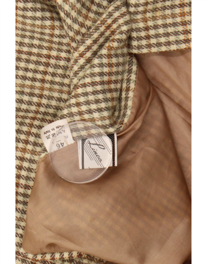 Vintage Dame 2-knaps blazerjakke IT 46 Stor Khaki Gingham Wool
