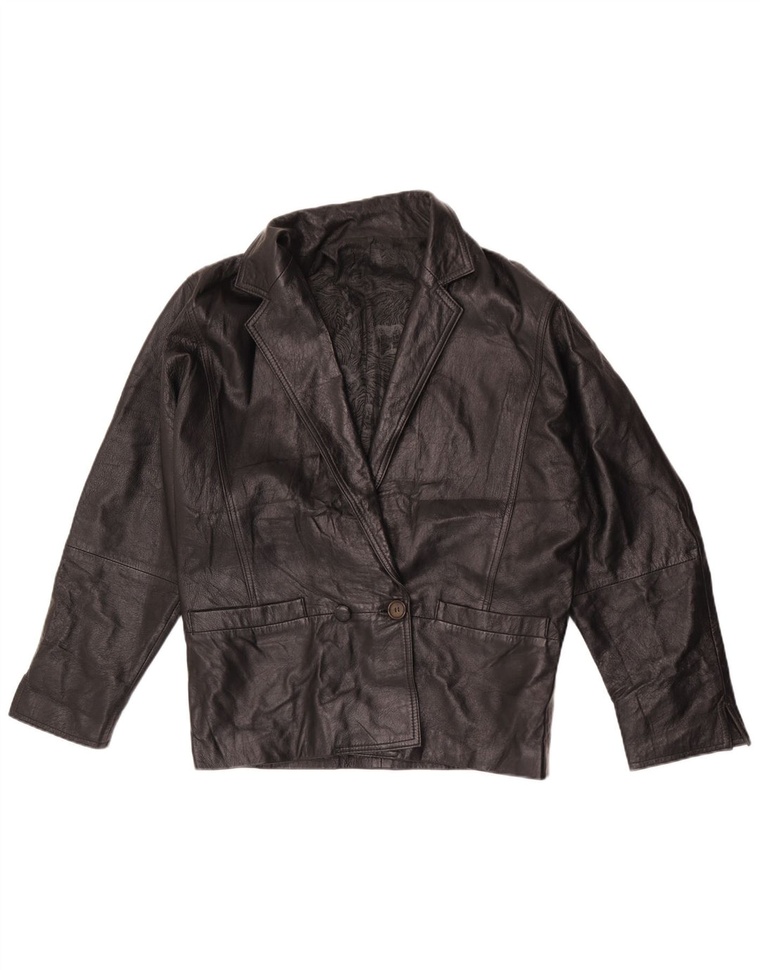 Vintage Dame Double Breasted Læder Blazer Jacket UK 16 Large Black
