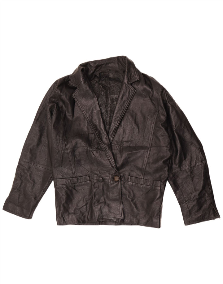 Vintage Dame Double Breasted Læder Blazer Jacket UK 16 Large Black