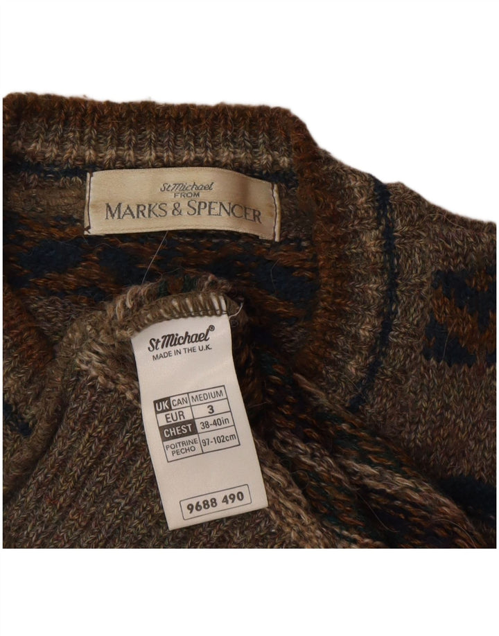 Marks & Spencer Herre sweater med rund hals, medium brun geometrisk