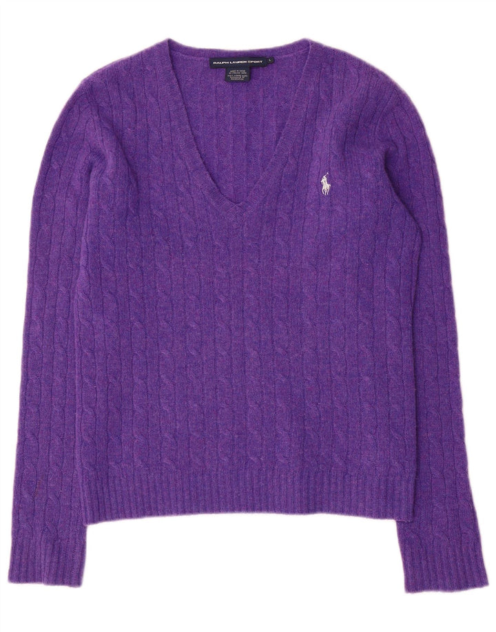Ralph Lauren Dame V-hals sweater UK 14 Stor lilla uld