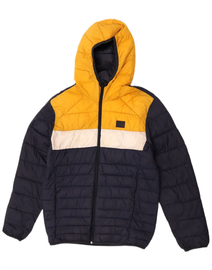 Jack & Jones Herre hættepolstret jakke UK 38 Medium Navy Blue Colourblock
