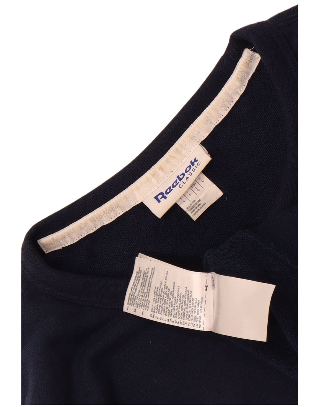 Reebok Herre grafisk sweatshirt Jumper Large Navyblå Colourblock Bomuld